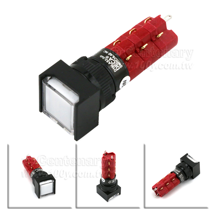 Φ16mm 白色正方形LED燈按鈕開關 (ROHS)