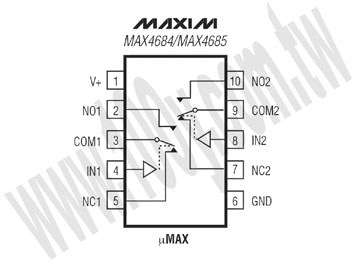 0.5Ω/0.8Ω Low-Voltage, Dual SPDT Analog Switches in UCSP - 90201 Product Image