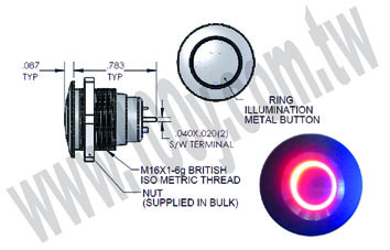 MINIATURE PANEL SEALED METAL PUSHBUTTON - 90811 Product Image