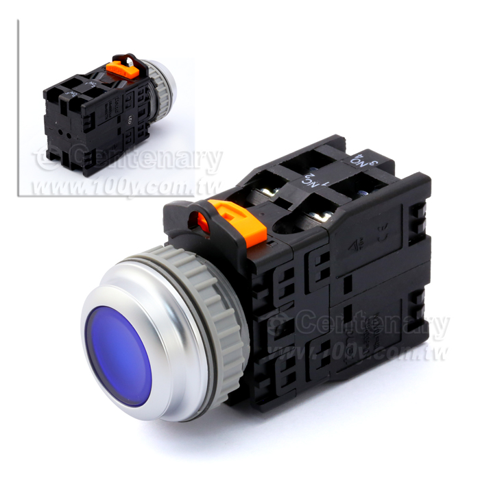 φ30mm 按鈕開關 24VAC/DC LED/1a1b/藍平頭 - 44058 產品圖片