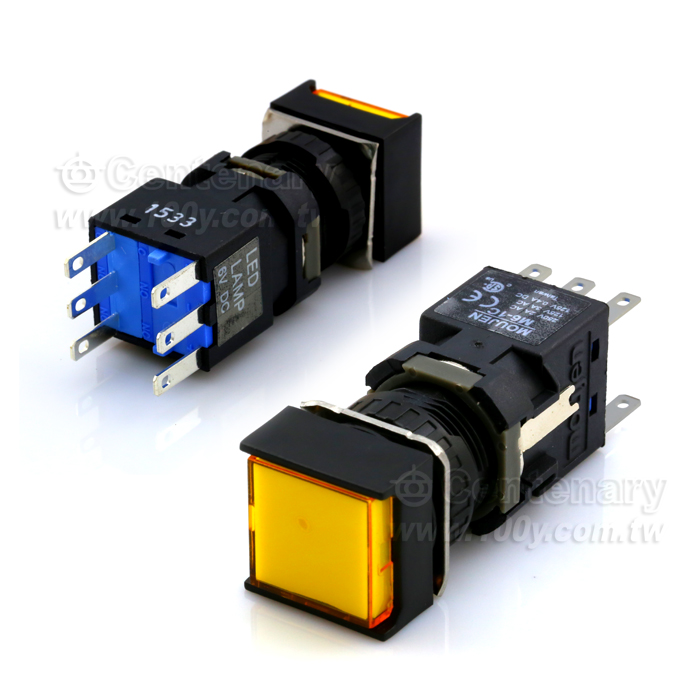 帶燈按鍵開關 黃色 LED 6VDC - 44186 產品圖片