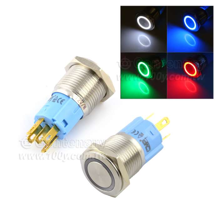 Φ16mm不銹鋼帶燈按鈕開關(自復型)  LED12V 紅色 - 113808 產品圖片