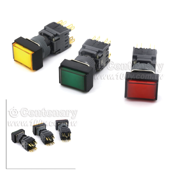 16mm矩形覆歸式按鈕開關 24V 黃色 - 118068 產品圖片
