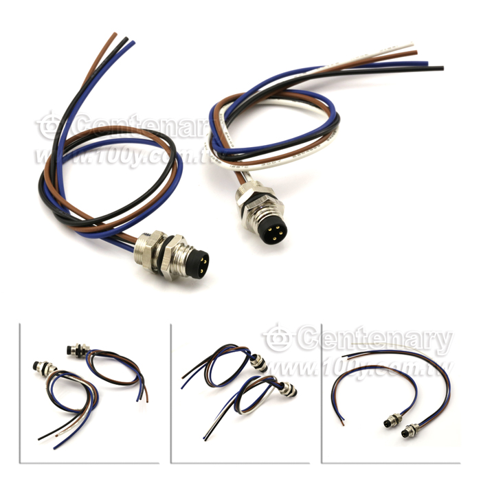 M8 Female Panel Mount Connector, Behind Fastened, with Single Wires - 122031 Product Image