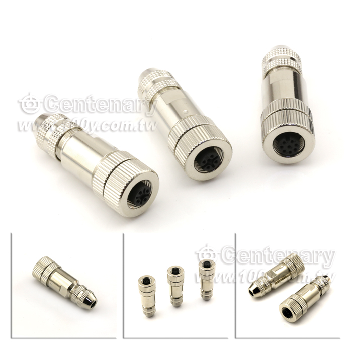 M12 Connector 180 degree, Female, Brass Nickel Plated Screw System, Shieldable, Screw Termination, Sold Termination on 8 POL - 122087 Product Image