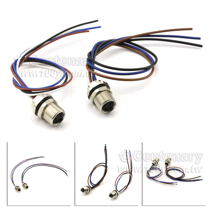 M8 Female Panel Mount Connector, Front Fastened, with Single Wires, with shielding sheet - 122002 Product Image