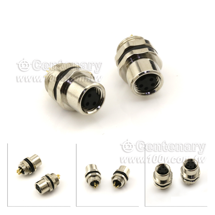 M8 Female Panel Mount Connector, Behind Fastened with M10x0.75, Solder - 122001 Product Image
