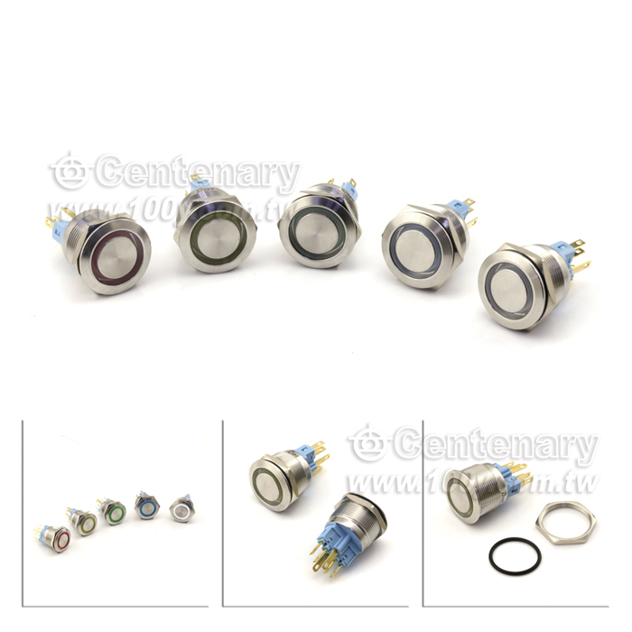 25mm不銹鋼環形自鎖帶燈按鈕  LED24V 綠 - 136000 產品圖片