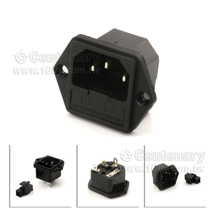 AC power socket with fuse socket with ear - 163929 Product Image