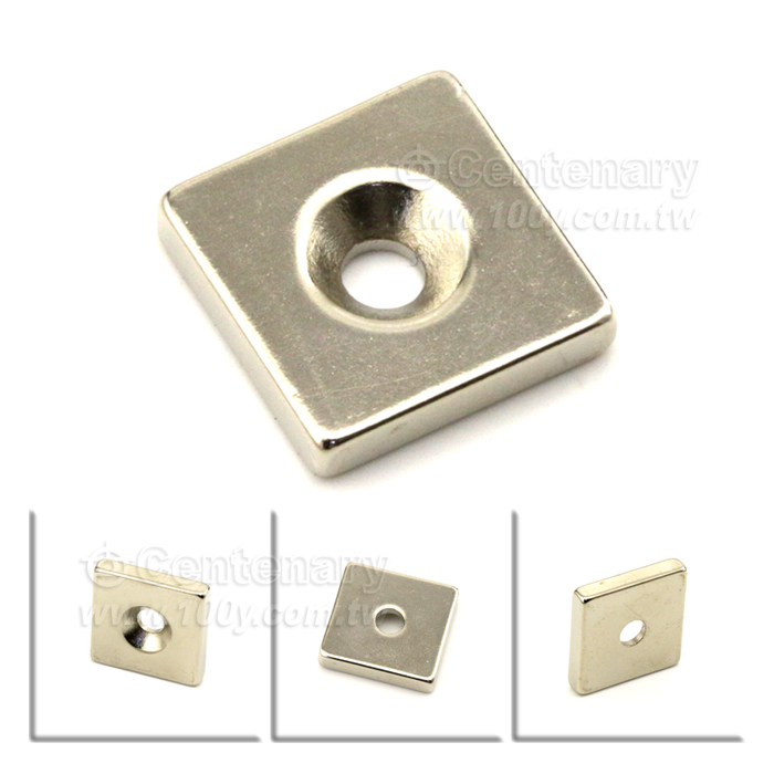 方形稀吸鐵石 正方形帶孔磁鐵 長19*19mm高4.65mm 孔徑5mm - 147892 產品圖片
