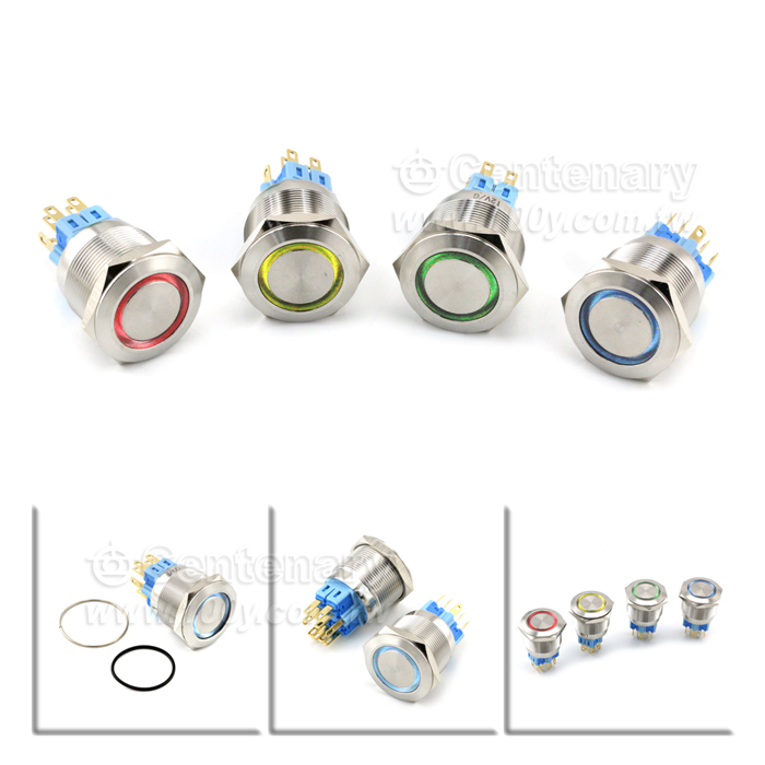 25mm不銹鋼環形自鎖帶燈按鈕 LED12V 紅色 - 133925 產品圖片