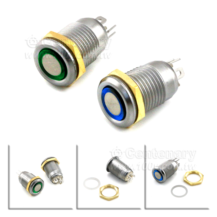 Φ12mm鋅合金鈕開關 LED:綠色 - 134351 產品圖片