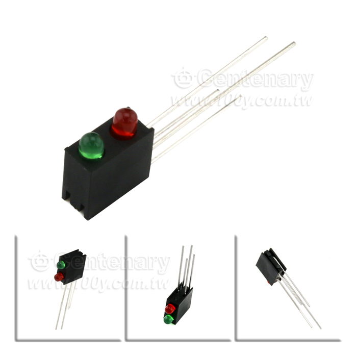 3mm雙LED含座子，上綠下紅，左正右負 - 102208 產品圖片