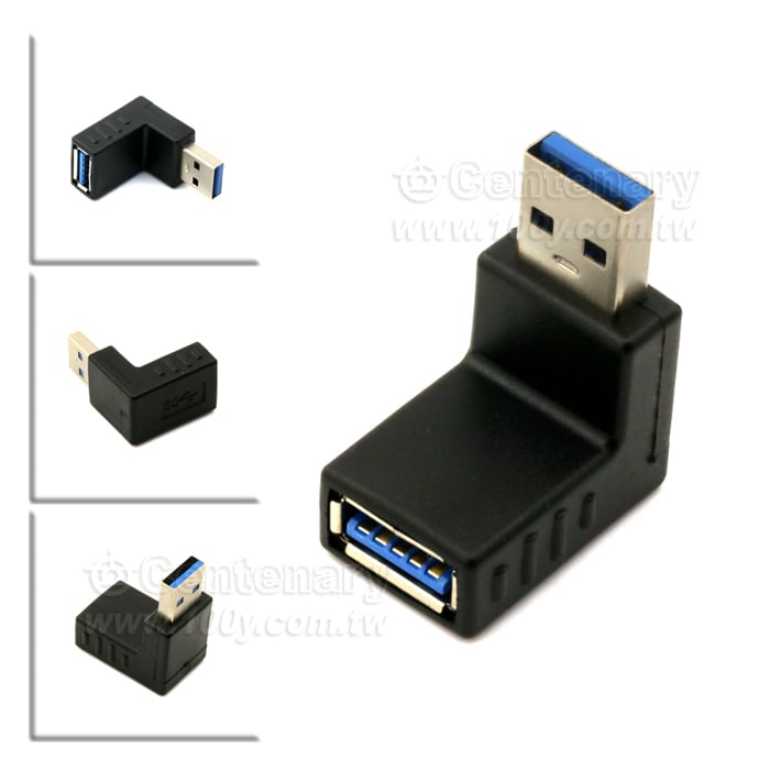 黑色USB3.0公對母直角電腦轉接頭L型彎頭90度 上彎