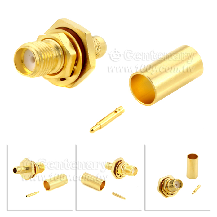 SMA Reverse Polarity Jack Crimp Bulkhead, IP67 Mated, For RG142,RG400; 6Ghz VSWR 1.2 - 146977 Product Image