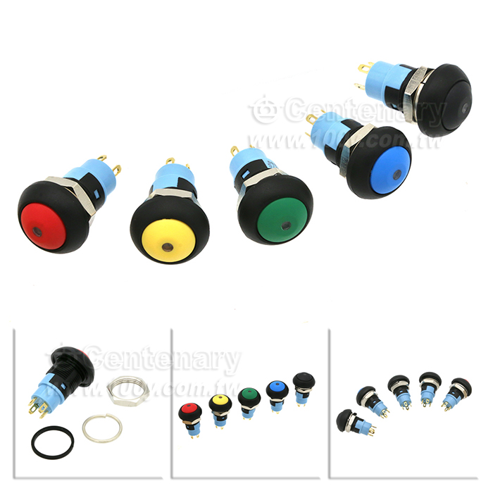 Φ12mm自鎖型按鈕開關/球面/焊接式/塑膠 黑色 1NO-帶燈24V - 155714 產品圖片