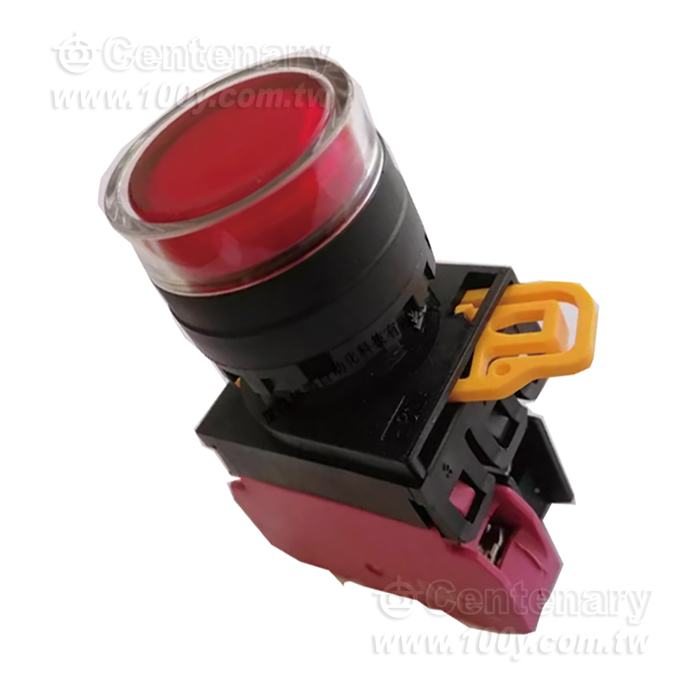 緊急停止按鈕開關22mm-全保護罩型凸頭形-LED瞬時型1NC 24VDC  紅色 - 159026 產品圖片