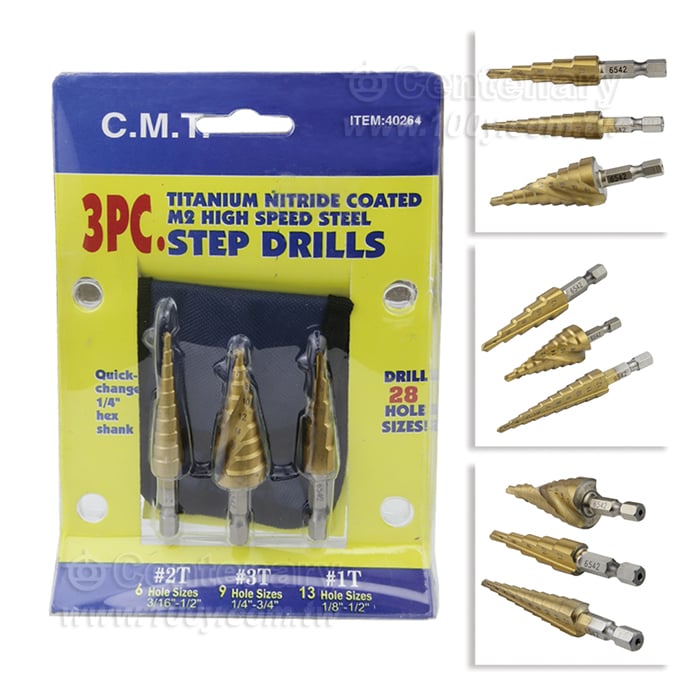 三合一鍍鈦階梯鑽頭 3-12mm+4-20mm+4-12mm - 158621 產品圖片