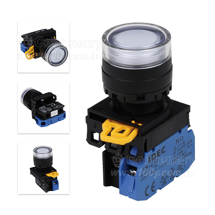 緊急停止按鈕開關22mm-全保護罩型凸頭形-LED瞬時型1NO  24VDC  白色 - 159033 產品圖片