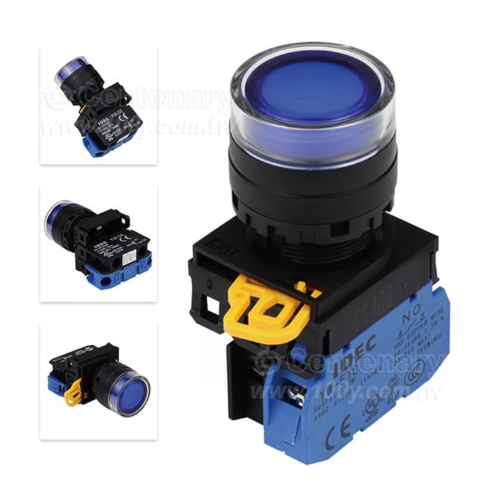 緊急停止按鈕開關22mm-全保護罩型凸頭形-LED瞬時型1NO  24VDC  藍色 - 159034 產品圖片