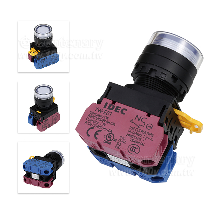 緊急停止按鈕開關22mm-全保護罩型凸頭形-LED瞬時型1NO-1NC 24VDC白色 - 159037 產品圖片