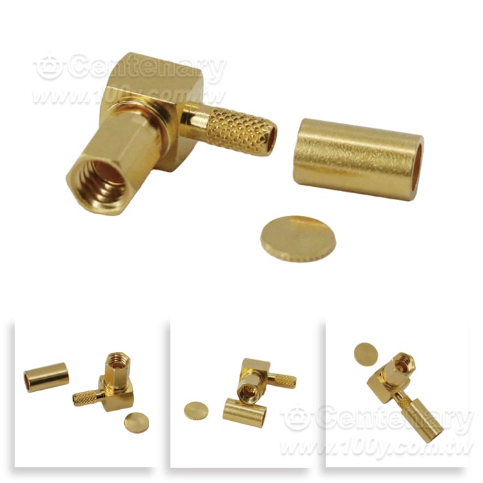 SSMC plug crimp right angle for RG174,RG188,RG316,RG316-FEP; 6GHz VSWR1.2