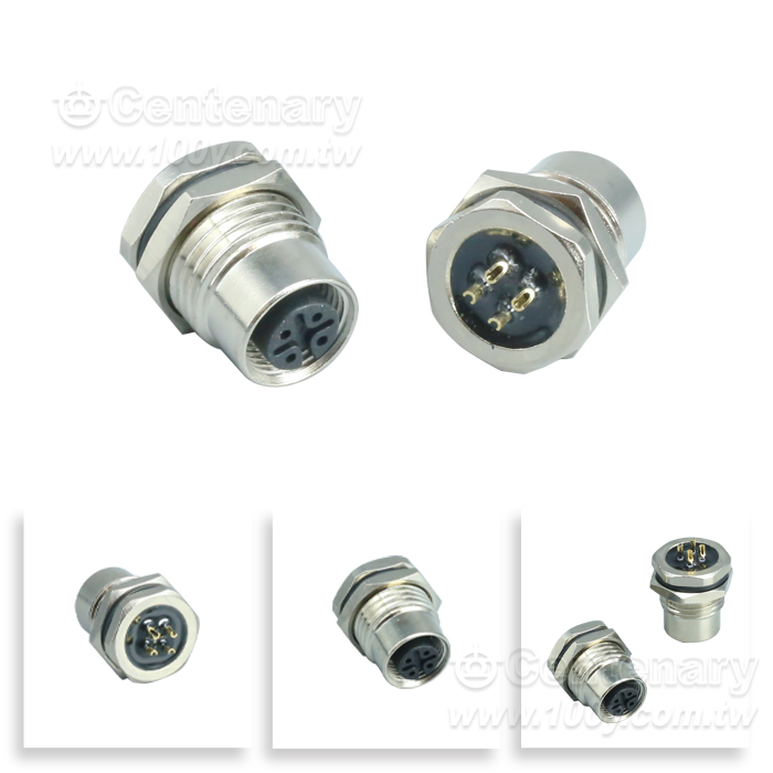 傳感連接器 M12焊線式4P母座 （ M16*1.5前板安裝） - 166097 產品圖片