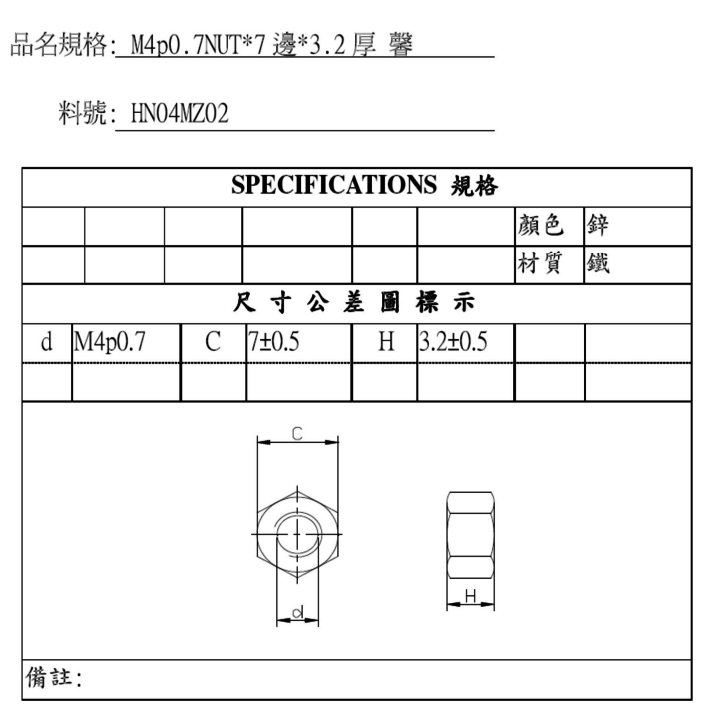 HN-M4*7-鋅-品名規格-1