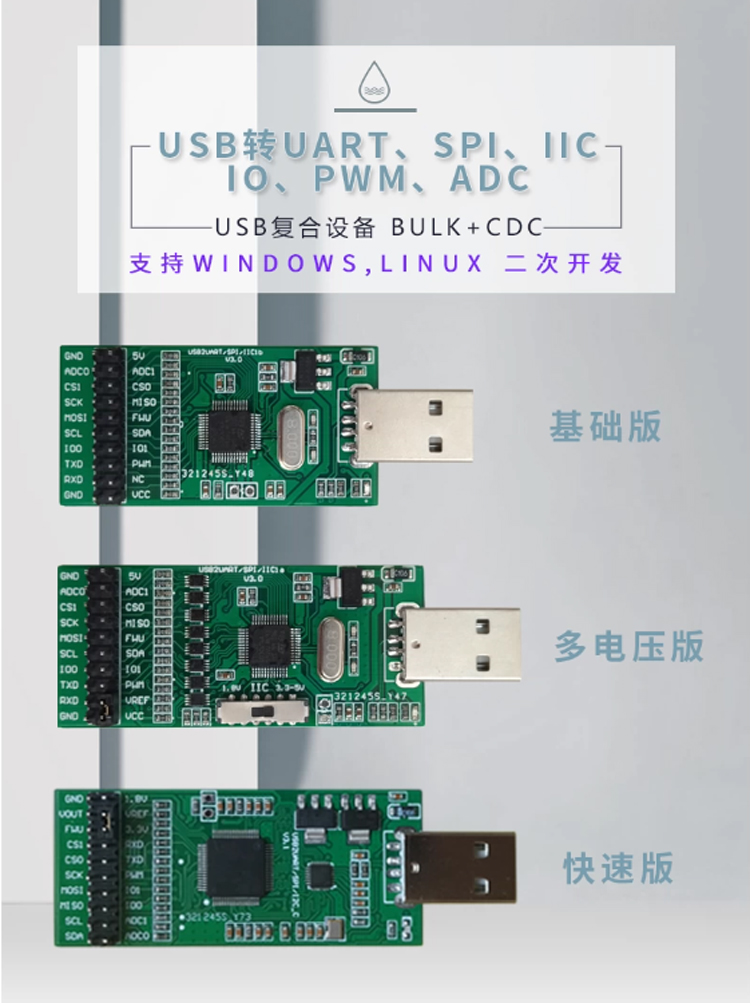 USB轉UART/SPI/IIC-3.3V-快速版