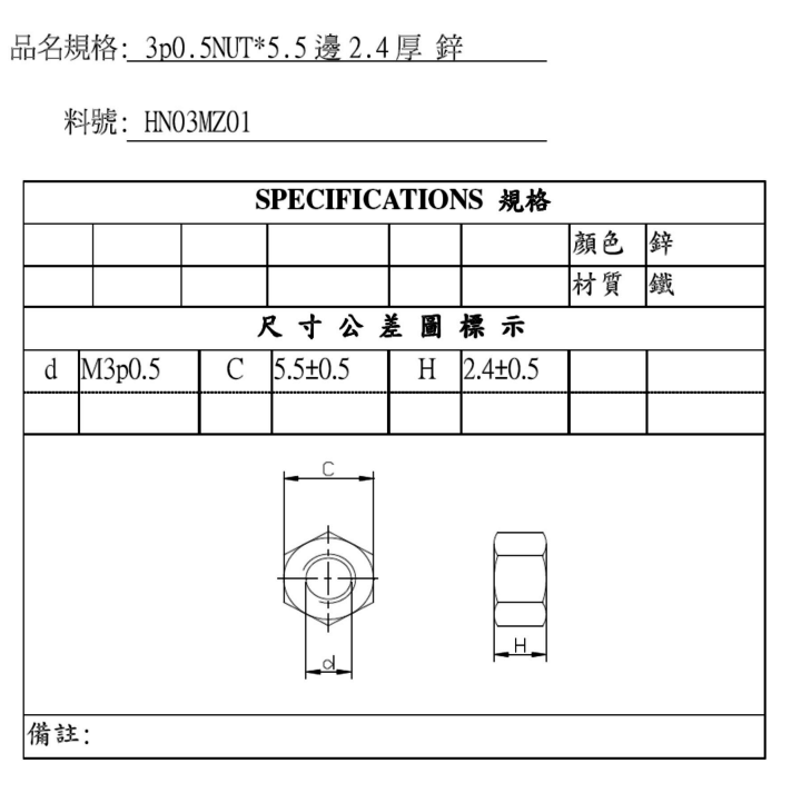 HN-M3*5.5-鋅-品名規格-1